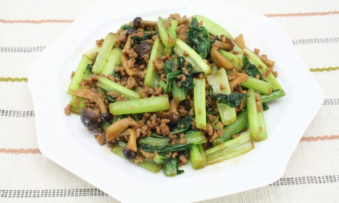 小松菜と豚ミンチの甘辛煮