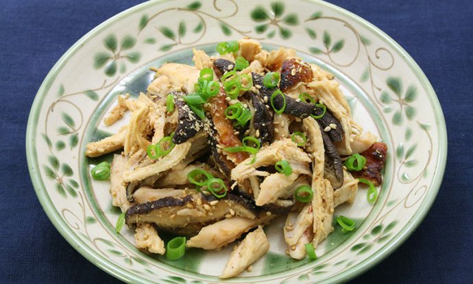 焼き椎茸と鶏ムネ肉の和え物