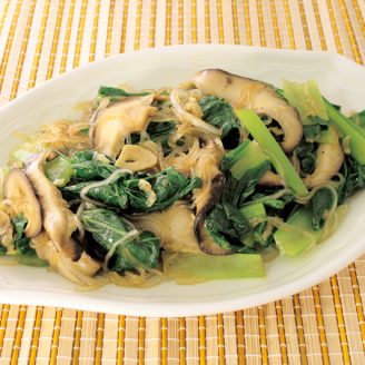 小松菜としいたけのオイスターカレー炒め