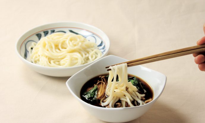 小松菜と豚肉のつけうどん