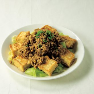 キャベツと厚揚げのカレー肉みそ