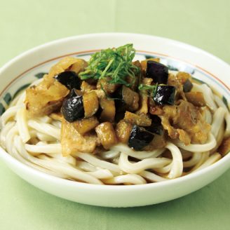 なす肉炒めの冷やしうどん