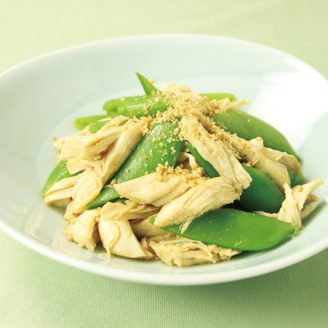 ササミとスナップえんどうの胡麻酢あえ