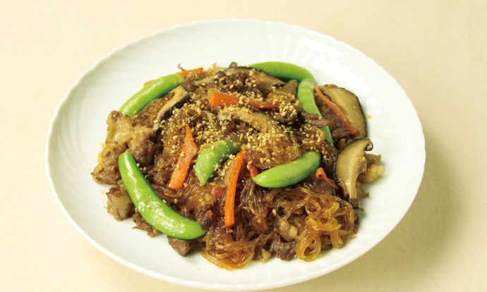 牛肉とスナップえんどうのチャプチェ