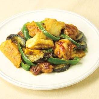 鶏肉となすのにんにく味噌炒め