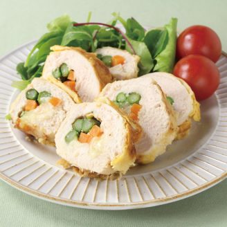 鶏ムネ肉の彩り野菜ロールピカタ