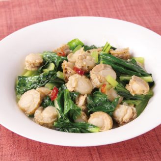 小松菜とほたてのにんにくオイル蒸し