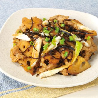 れんこんと豚肉の塩昆布蒸し