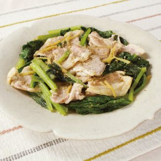 豚肉と小松菜のフライパンしょうが蒸し