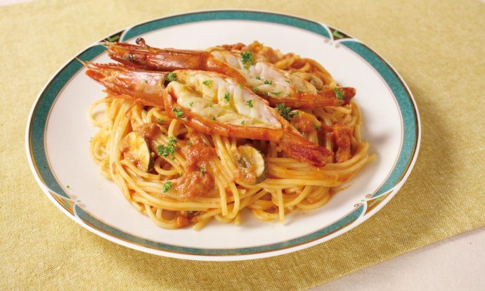 有頭エビのトマトパスタ