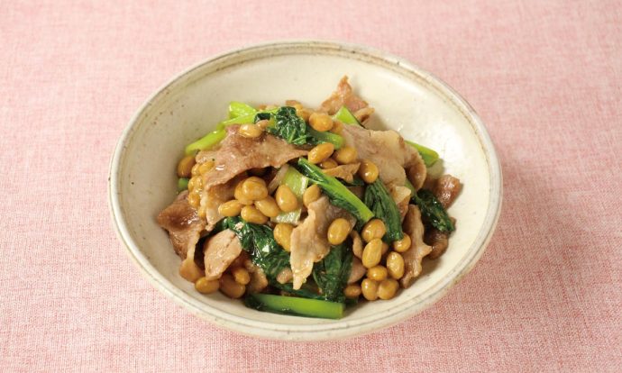 豚肉と小松菜の納豆和え