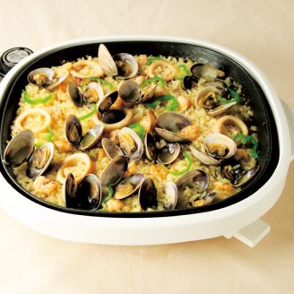 ホットプレートでパエリア