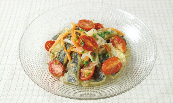 アジとイタリアンミニトマトのマリネ