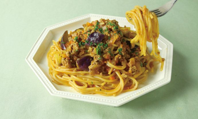 なすのミートパスタ