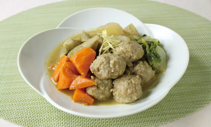 あじのつみれと根菜の煮物