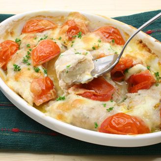 ミニトマトと豚肉のポテトグラタン