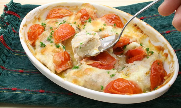 ミニトマトと豚肉のポテトグラタン