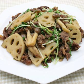 牛肉とれんこんの甘辛炒め