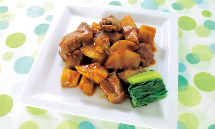 豚肉とたけのこのケチャップ煮 小松菜添え