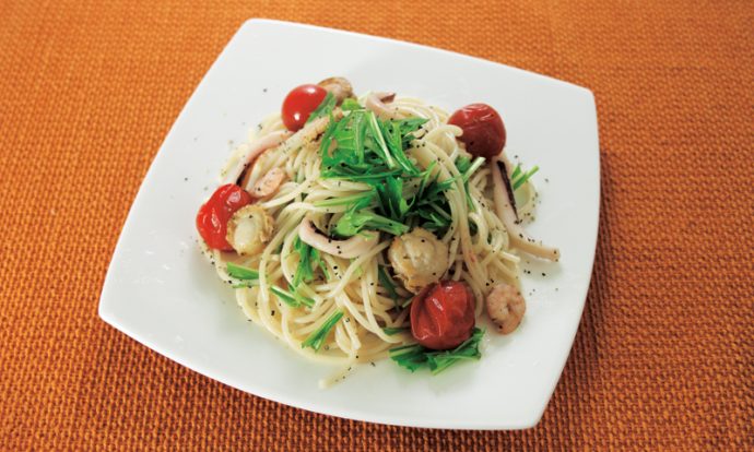 シーフードとミニトマトのパスタ