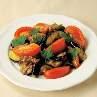 豚肉となすとトマトのみそ炒め