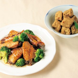 手羽先のはちみつレモン風味&がんもの煮物