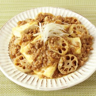 れんこんと豆腐の肉みそがけ