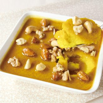 かぼちゃプリンのカラメルナッツソース