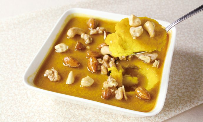かぼちゃプリンのカラメルナッツソース