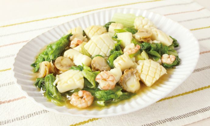 シーフードミックスとレタスのうま煮