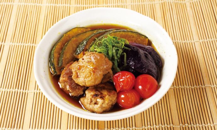 豚こまボールと野菜のぽん酢浸し