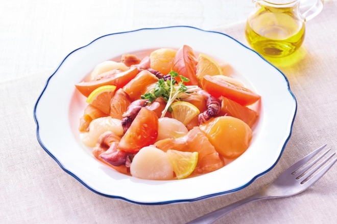 ほたてとスモークサーモンのカルパッチョ