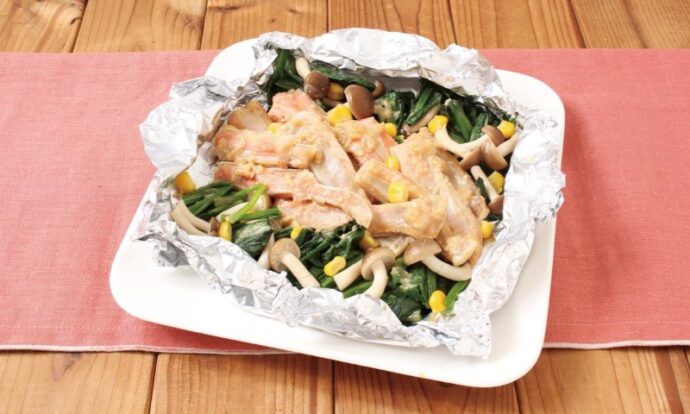 ハラスとほうれん草のみそホイル焼き