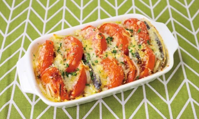 あじとトマトのパン粉焼き